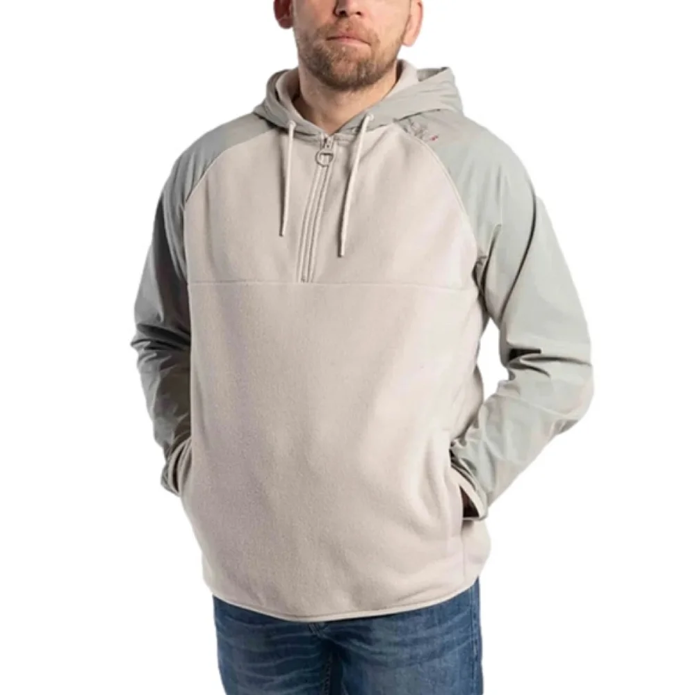 Barbour Men's Newfield Hybrid Fleece Hoodie Half Zip Pullover Grey Beige M - Picture 1 of 12